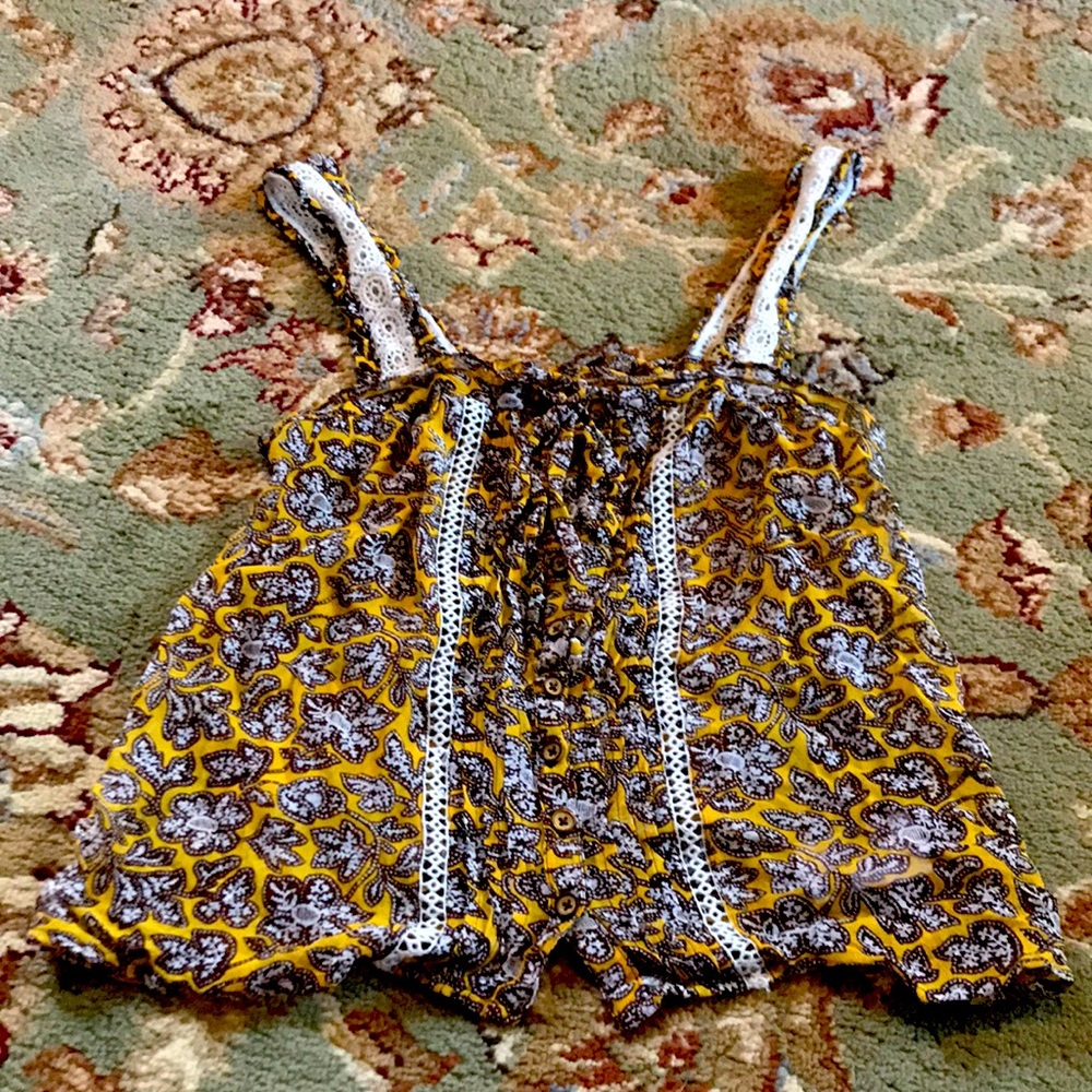 By Anthropologie white crochet and paisley tank, size 2